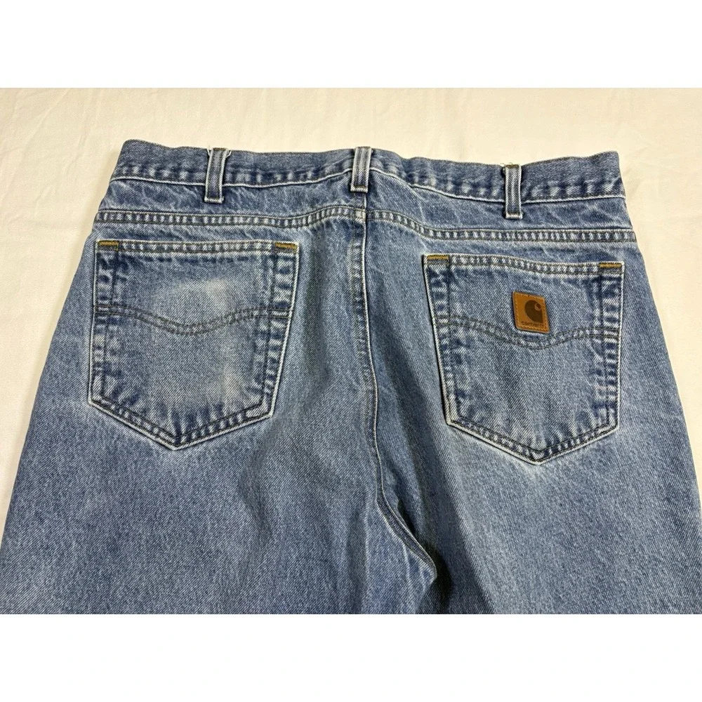 Carhartt B18 DST Straight Leg Denim Jeans Mens Measures 36x30 Blue Workwear Fade
